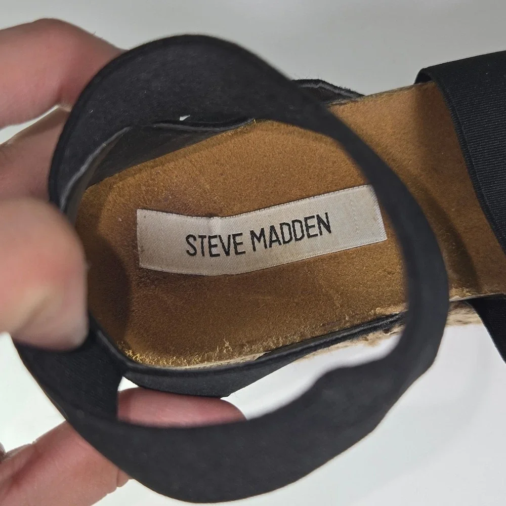 Steve Madden Black Elastic Strap Platform Espadrille Sandals Women Size‎ 8